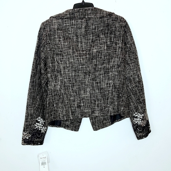 VINTAGE NWT 90s Nine & Co Nine West Black Boucle Lace Accent Jacket Blazer Sz 4 - Picture 4 of 7